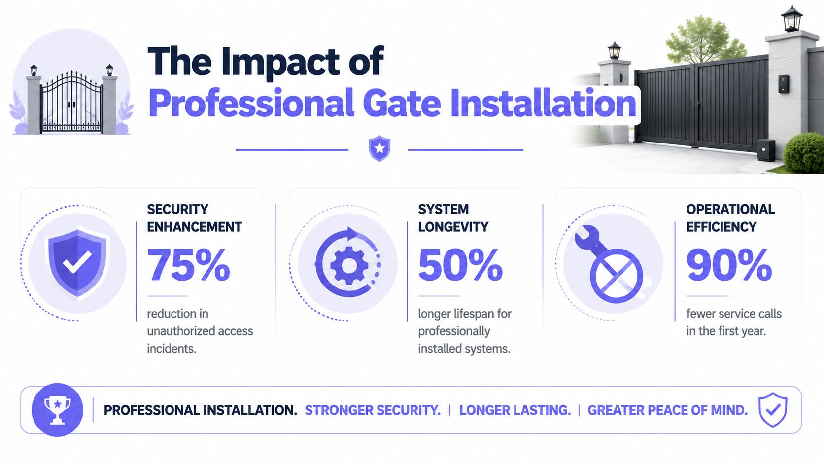 An infographic highlighting the benefits of professional gate installation including improved security, longevity, and operational efficiency metrics.