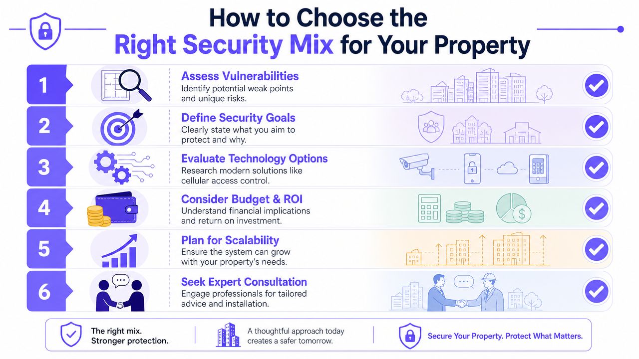 A six-step infographic on how to choose the right security mix for your commercial property.