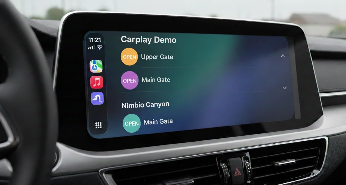 Nimbio native Apple CarPlay integration for opening a gate from the truck cab